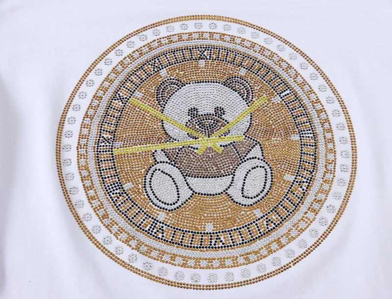 2023 Cartoon Bear Rhinestones Graphic T Shirts for Women Fashion Streetwear O Neck Ladies Short Sleeve Womens Tshirts Big Sizes