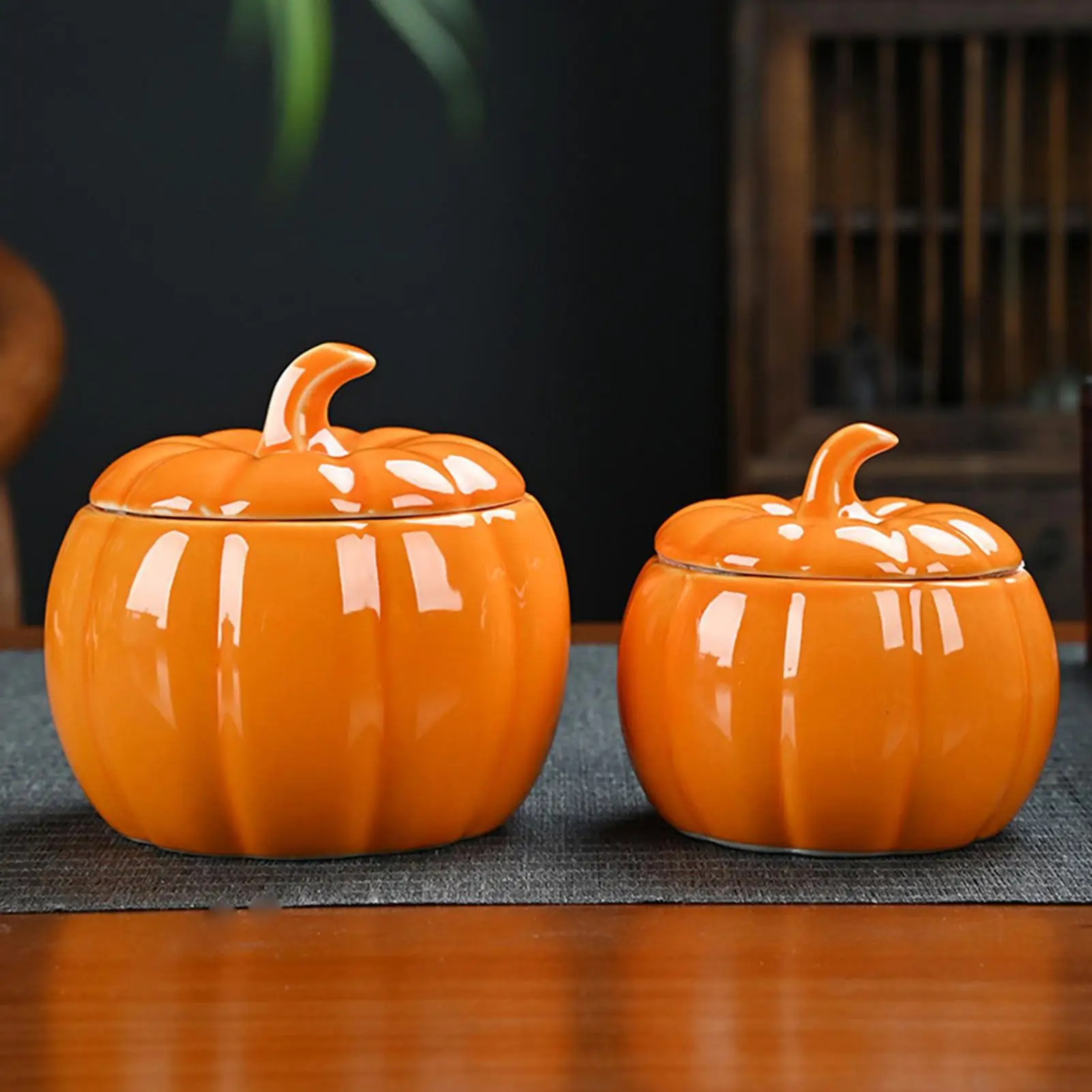 Keramik-Kürbisglas, Halloween-Kürbisform, Süßigkeitenschale, Thanksgiving, Herbst, Heimdekoration, Erntelebensmittelkanister für Party, Schlafzimmer