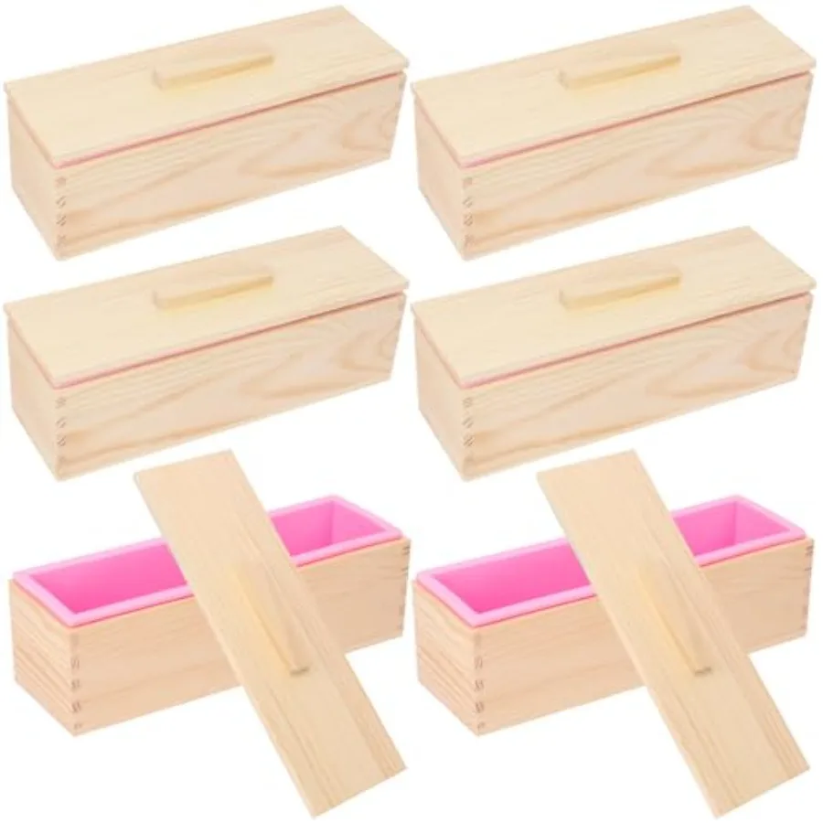 

6 Packs 42oz Soap Loaf Wood Box for Soap Making Premium Silicone Loaf Soap Mollds with Wooden Box and Lid Ideal for Large Size