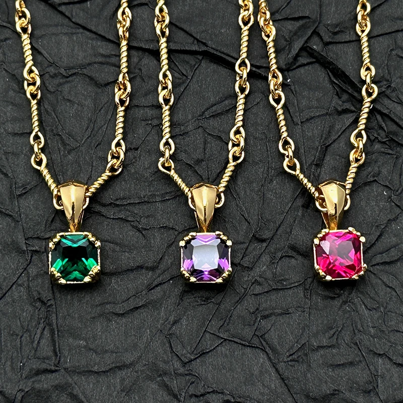 

S925 серебро цветной бриллиант сахарный куб кулон ожерелье для мужчин и женщин ниша европейская и американская личность