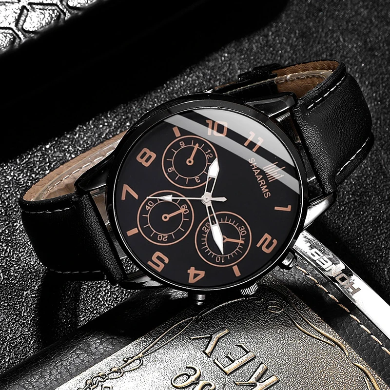 Men Black Watches Fashion Casual Business Watch Leather Strap Luxury Sports Quartz Wrist Watch Relogio Masculino