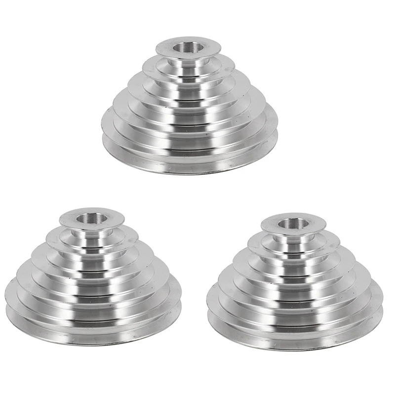 3 Pcs 25Mm Bore Aluminum Pagoda Wheel A Type 5 Step Pagoda Pulley Wheel For V-Belt Timing Belt