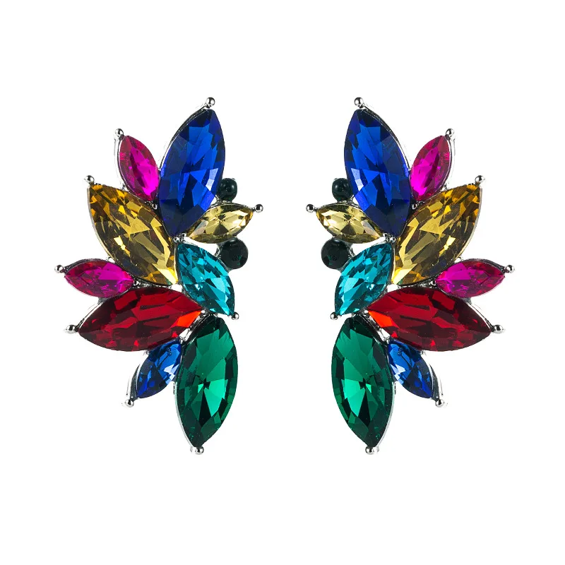 Individuelle geometrische Blumen-Ohrringe aus Legierung mit Diamant-Strass, vollbesetzt mit Diamanten, Retro-Ohrstecker im schlichten Design – Detail 5