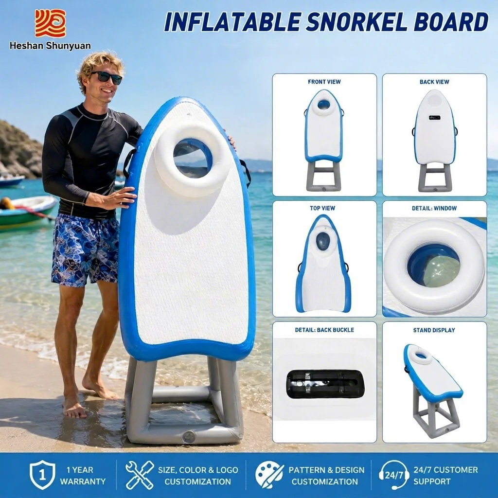 Electric Inflatable Snorkeling Board with Clear Viewing Window Custom Floating Water Board for Beach Ocean Inflatable Pool Float