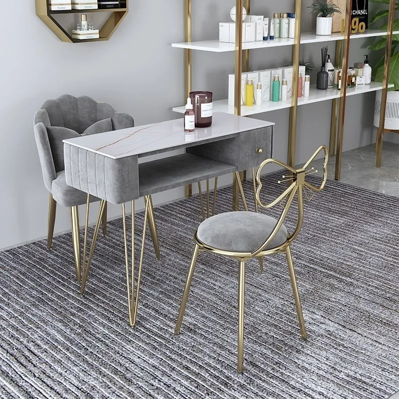 HYS Nail Art Table and Chair Set Economical Single Double Light Luxury Marble Nail Art Table Nordic Double Table