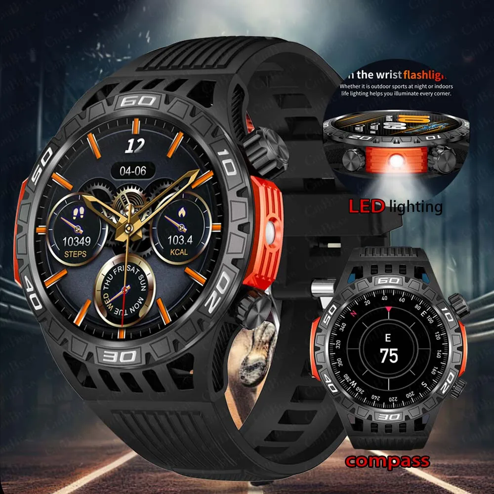 Smart Watch Men With LED Lighting Compass Sports Fitness Tracker Watch IP68 Waterproof Bluetooth Talk SmartWatch For Android IOS