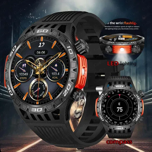 Reloj inteligente con brújula para hombre, pulsera con iluminación LED, resistente al agua IP68, Bluetooth, para Android e IOS