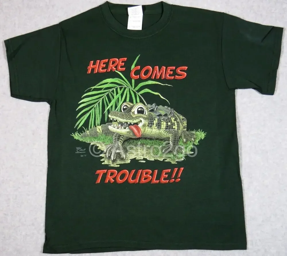 100% Cotton O-Neck Summer Short Sleeve Casual Mens T-shirt Here Comes Trouble ! - Alligator Crocodile Caiman T-Shirt  Size S-5XL