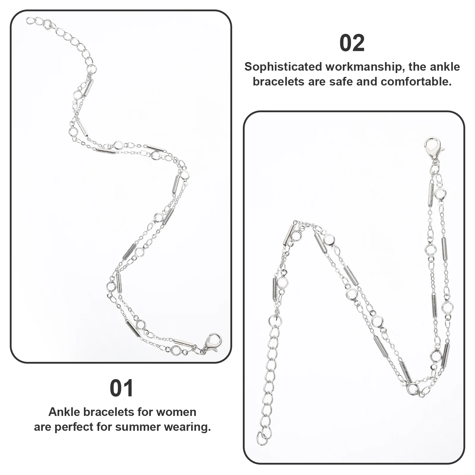 

2Pcs Metal Tube Anklets Adjustable Double Layered Ankle Bracelets Women Summer Beach Jewelry Eye Catching Metal Tube Anklet
