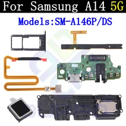 Top Ear Loud Speaker SIM Card Tray Charging Port Board For Samsung A14 5G A146P/DS Fingerprint Sensor Off On Signal Flex Cable