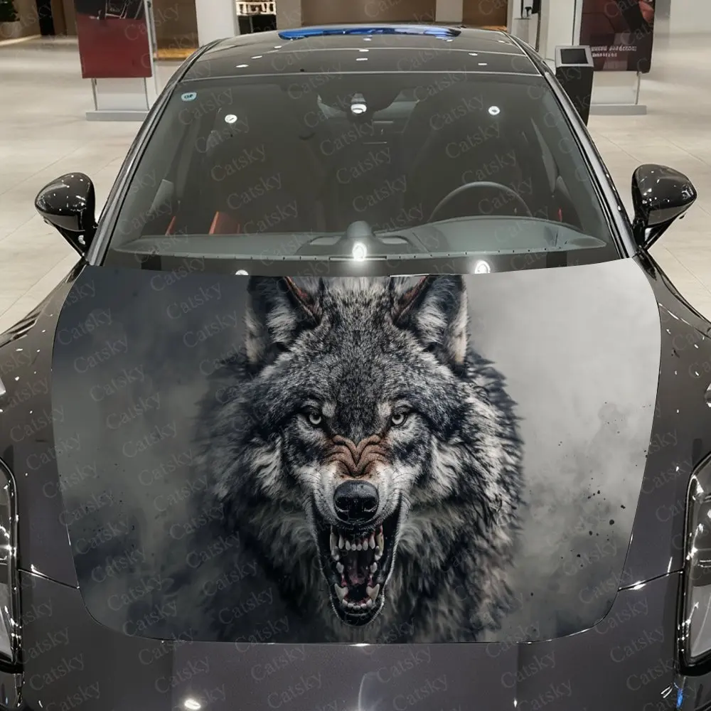 

Ink-splash Style Wolf Car Vinyl Wrap, PVC Material Waterproof Car Hood Sticker, Self-Adhesive Scratch-Resistant Stickers for Eng