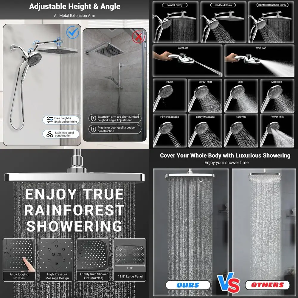 

10-Spray High-Pressure Handheld Shower Combo with Adjustable Bar and 71 Hose - Silver