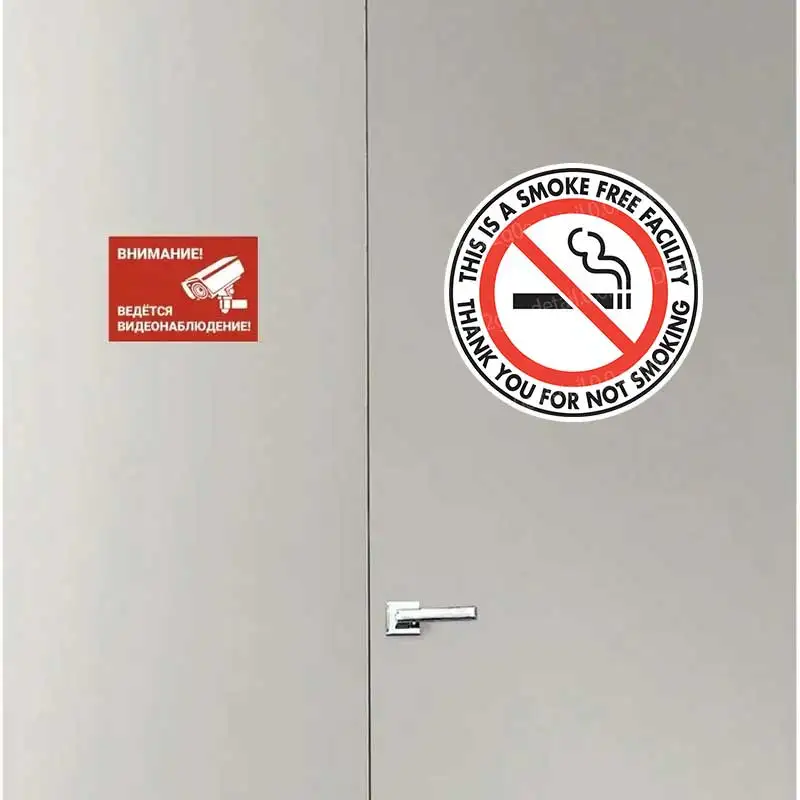 Smoke-Free Facility Warning Vinyl Stickers with Cigarette And Symbol Graphics for Indoor Outdoor Use AA75