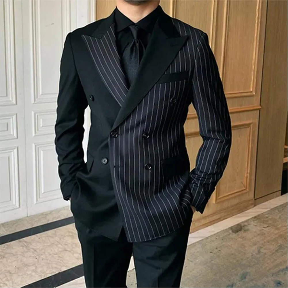 Blazer Suit For Men 2 Piece Outfit Set Suits High Quality 2024 Pants Mens Clothing Fashion Party Wedding Tuxedo Jackets  Black