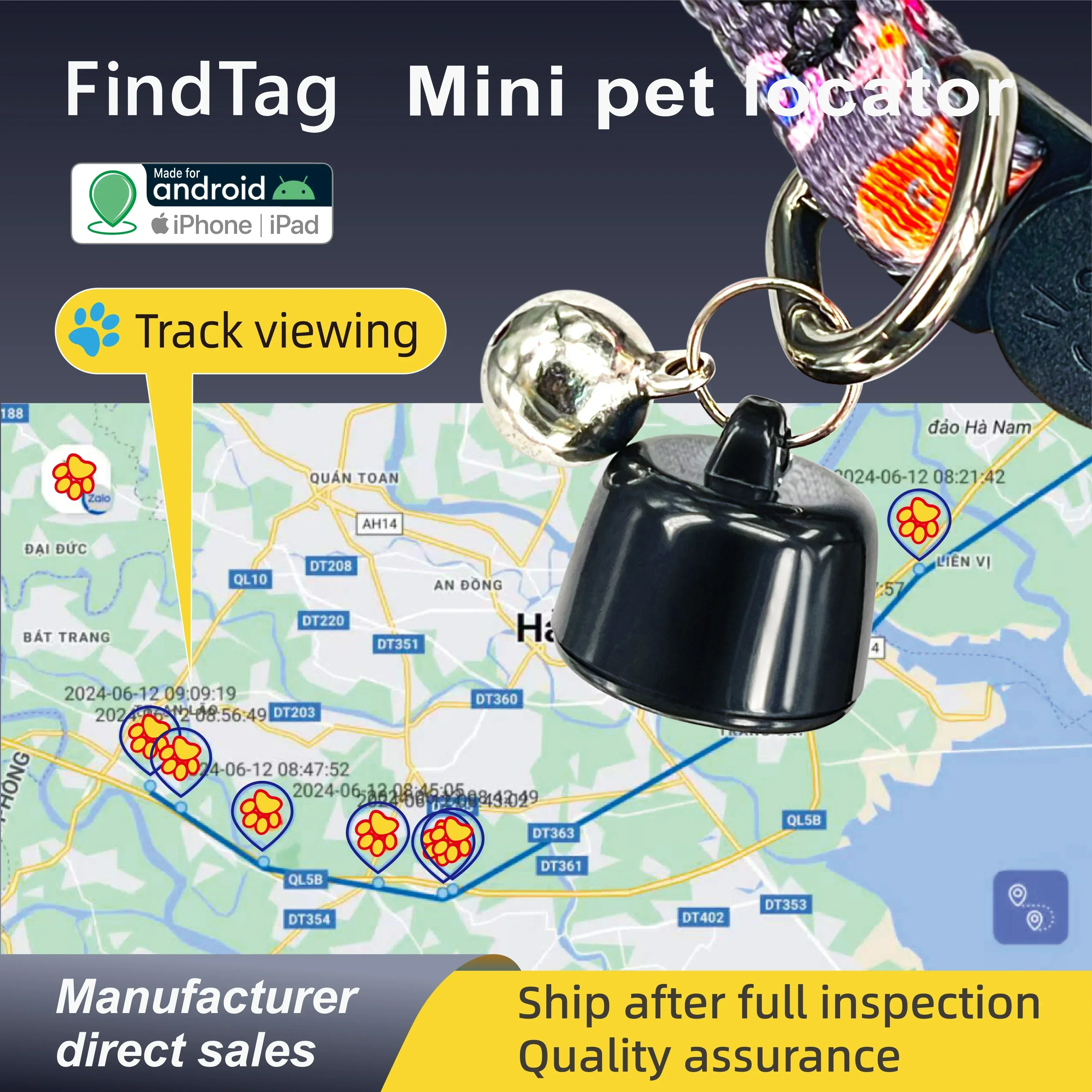 Universal Small Pet Tracking Global Positioning, Fashion Mini Tracker Smart Find tag for Pet Dogs Cats History Trajectory Airtag
