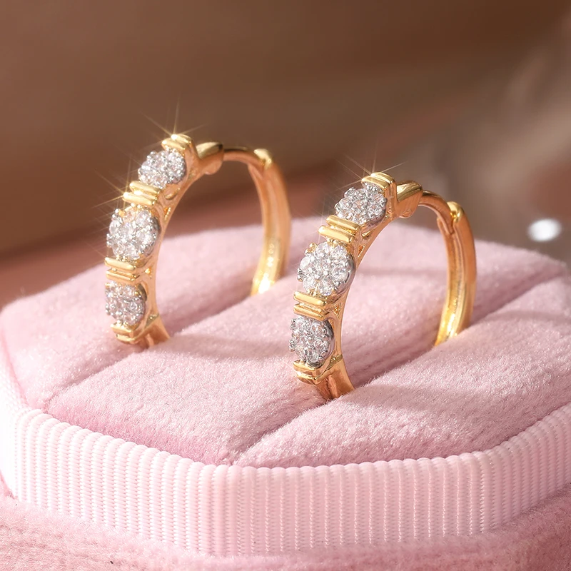 Elegant Sparking Inlaid Synthetic Zirconia Golden Plated Hoop Earrings Women Fashion Sparking Banquet Wedding Jewelry Accessory