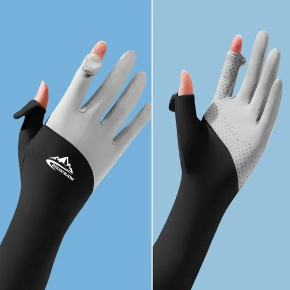 

Thin Men Ice Silk Sleeves Two Fingers with Exposed Sun Protection Summer Long Arm Covers Sweat-absorption Non-Slip