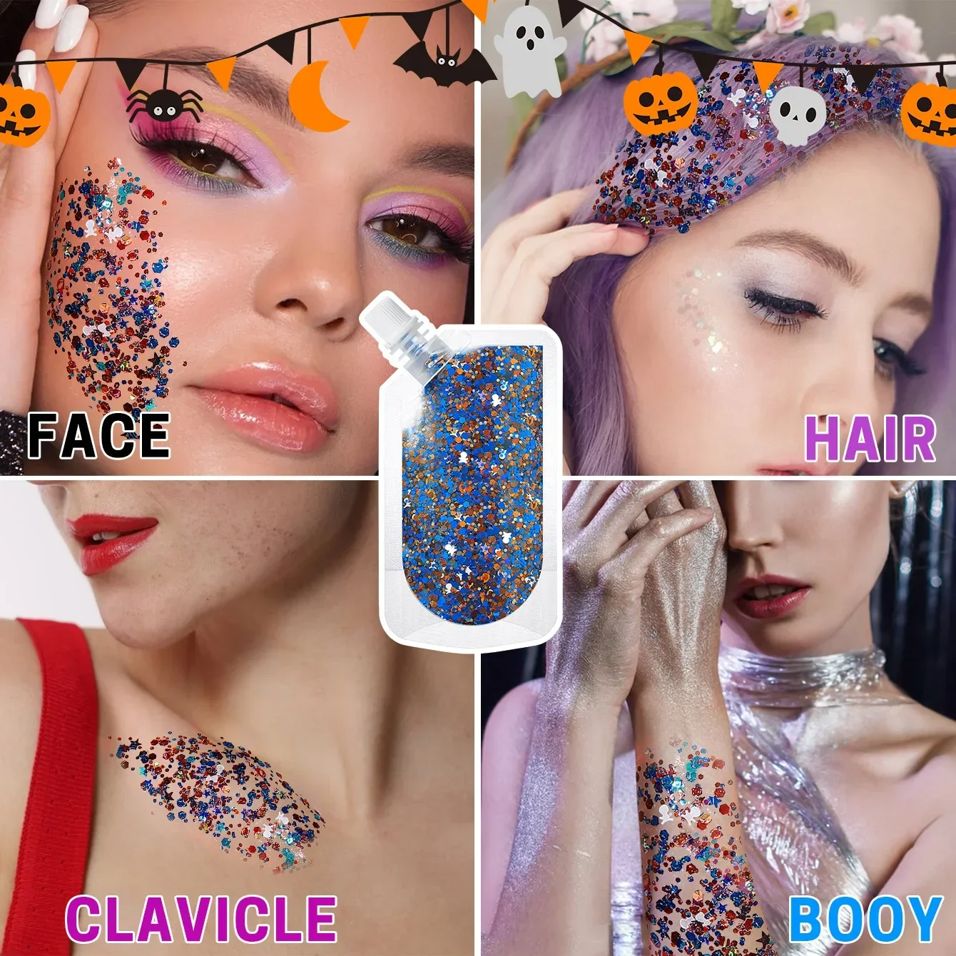 50g Halloween Körper Gesicht Glitter Gel Pailletten schimmern Flash Patches kleber frei Glitter Gel Nail Art Pailletten Cosplay Make-up