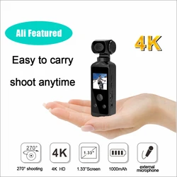 4K HD Sports Camera Handheld Pan Tilt 270 Degree Lens Rotation Vlog Outdoor Riding Diving Portable Helmet Anti-shake Camera