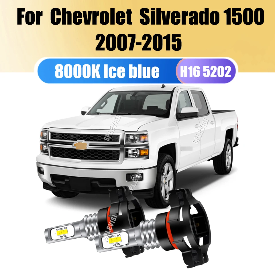 5202 H16 LED Fog Lights Ice blue Exact 1:1 size as your old halogen For Chevrolet  Silverado 1500 2007 2008 2009 2010 2011-2015