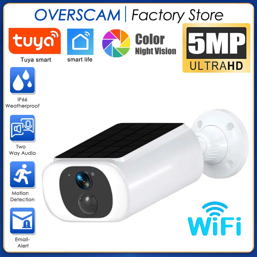 

5MP Tuya IP Bullet Camera WiFi Outdoor Battery Solar Panel CCTV Wireless Surveillance Cam Home Security Protection Two Way Audio