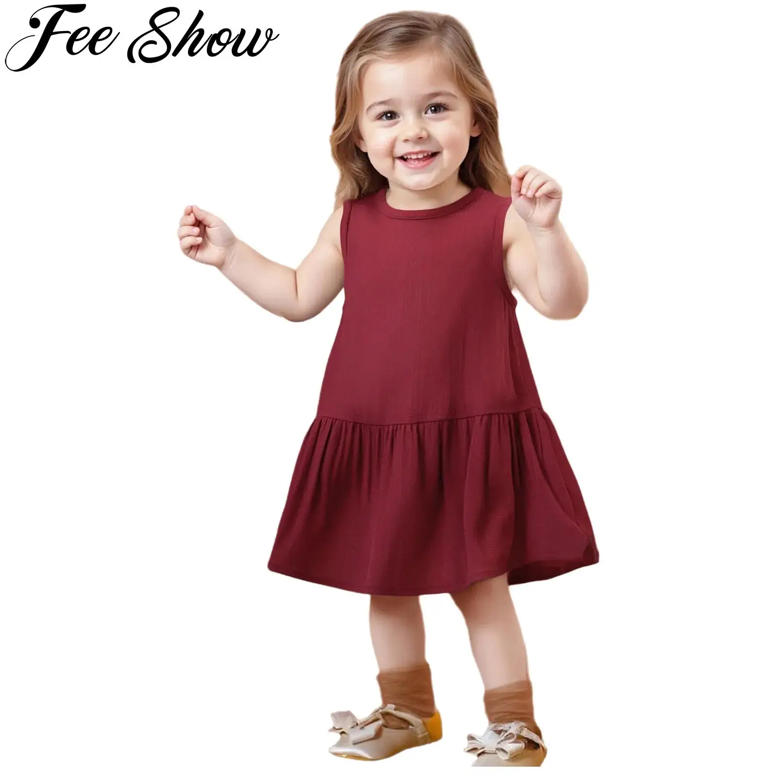 

Baby Girls Cotton Linen Retro Dress Round Collar Sleeveless A-line Dresses Children Clothes Wedding Birthday Party Daily Wear