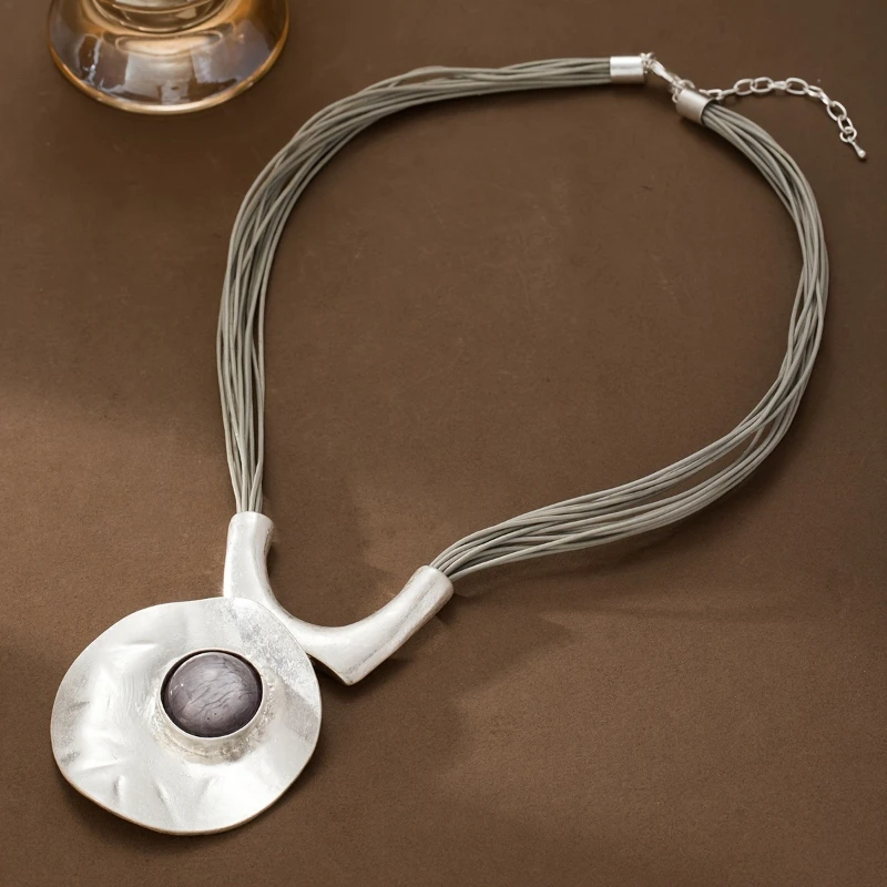 Personalized Silver Color Hat Pendant with Multiple Layers of Wax Rope Necklace Women's Fashionable Holiday Jewelry Gift