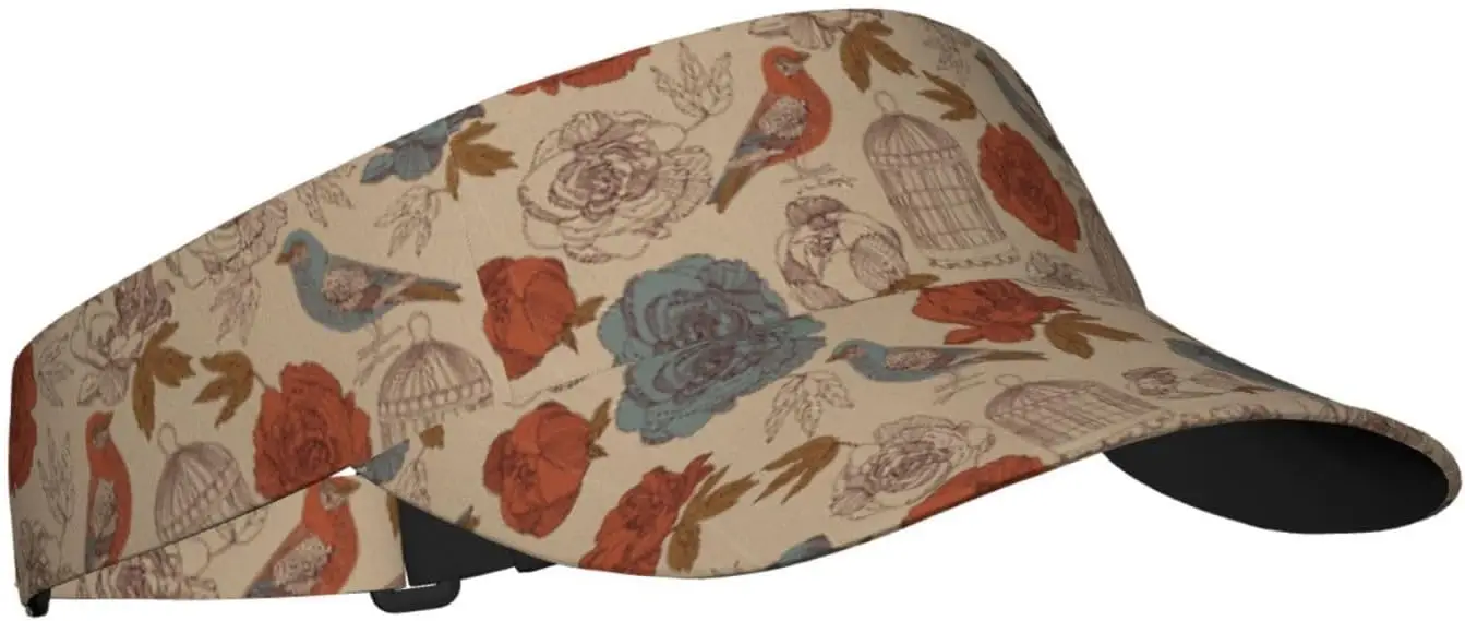 Sport Sun Visor Hat Bird Blossoms Red Flowers Lightweight Sun Hat Cap for Jogging Walking