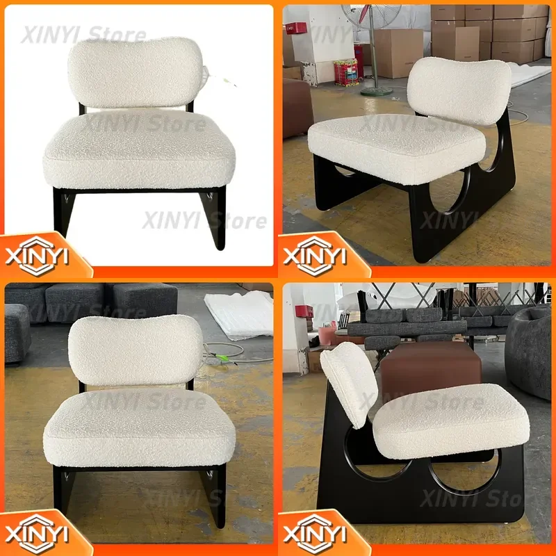 For Nordic Hotel Room Solid Wood Chair Retro Style Designer Chair Modern Simple Lamb Fleece White Latte Leisure Chair
