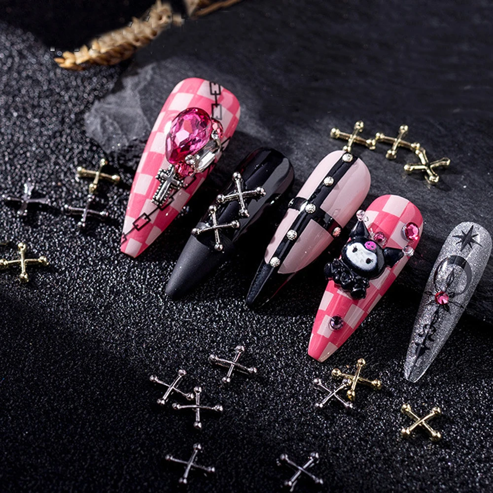 

20pcs Punk Metal Cross Nail Art Charm 3D Halloweed Ancient Gold/Silver Gothic Cross Nail Decoration DIY 4/6MM Nail Accessories