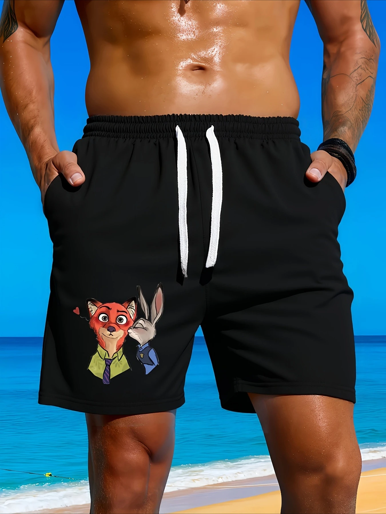 2025, neue Animal City Herren-Shorts mit verstellbarem Kordelzug, lässige Shorts, atmungsaktive Shorts, geeignet für Sommer, Strand und Outdoor-Bekleidung