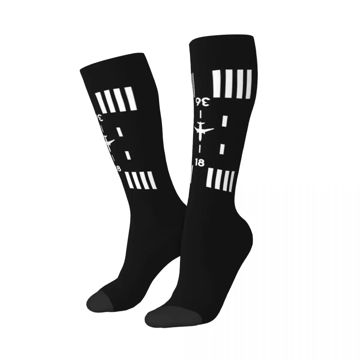 Print Airport Runway Traffic Controller Socks for Women Girl Stretchy Sports Knee High Aviation Airplane Pilot Aviator Stockings