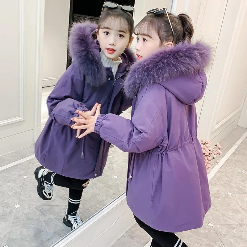 

Girls Coat Jacket Cotton Outwear Overcoat 2022 Purple Warm Thicken Velvet Winter Plus Size Children's Clothing