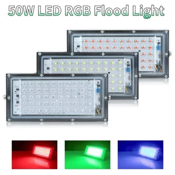 50W LED RGB Lampa powodziowa AC 220V Zewnętrzny reflektor IP65 Wodoodporny reflektor Led Reflektor Czerwony Zielony Niebieski Oświetlenie ogrodowe