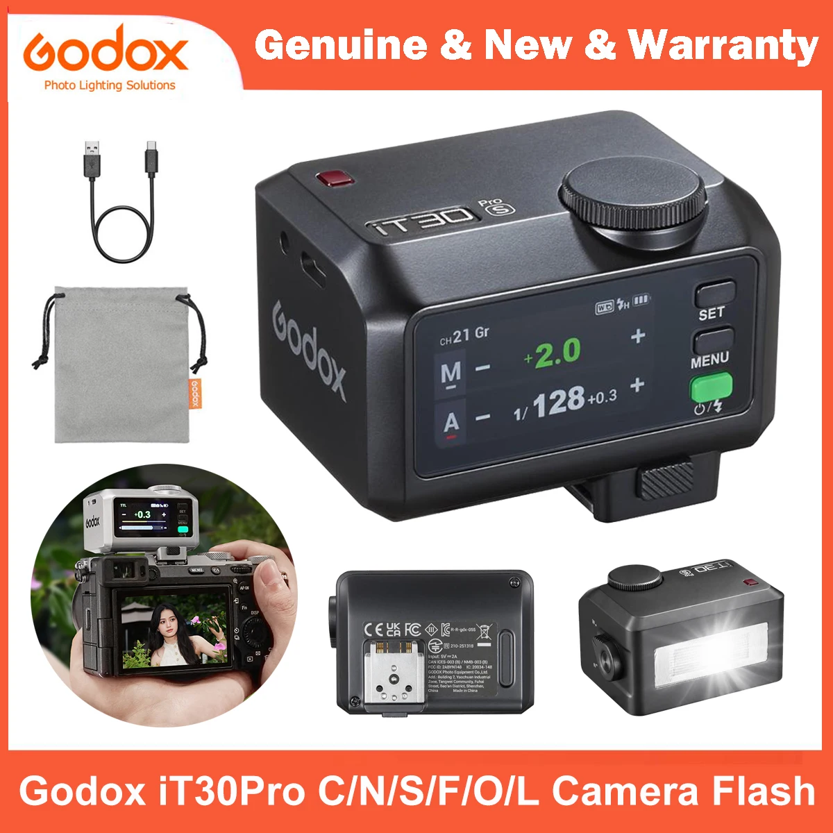 Godox iT30Pro Mini TTL Camera Flash 2.4G Wireless HSS 1/8000s Touch Screen Rechargeable Speedlite for Canon Nikon Sony Fuji