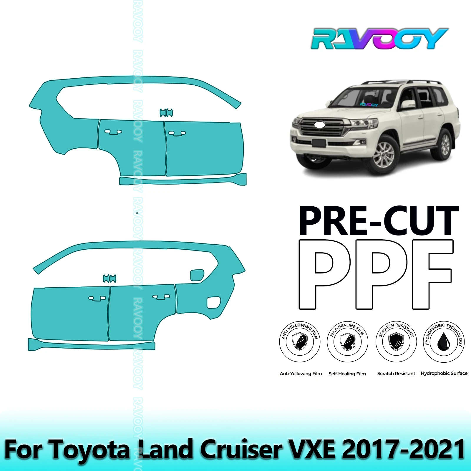 

For Toyota Land Cruiser VXE 2017-2021 8.5mil Clear Matte Pre-Cut PPF Door & A/B Pillar Kit TPU Paint Protection Film Set