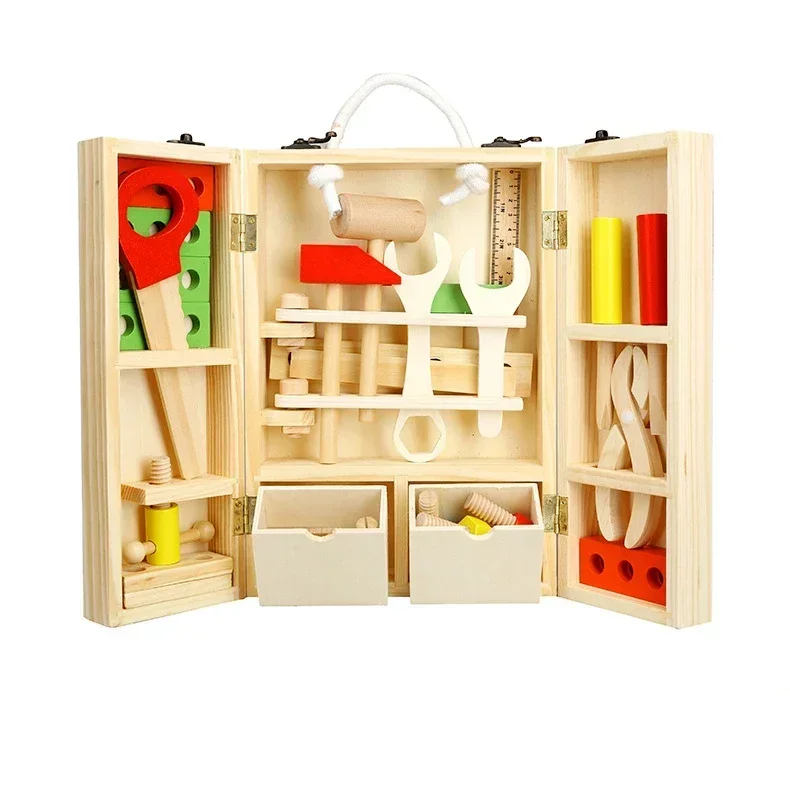 Carpenter Construction Tool Box Wooden Repair Tools Child Boy Pretend Play Mechanic Maintenance Model Building Kits Toy