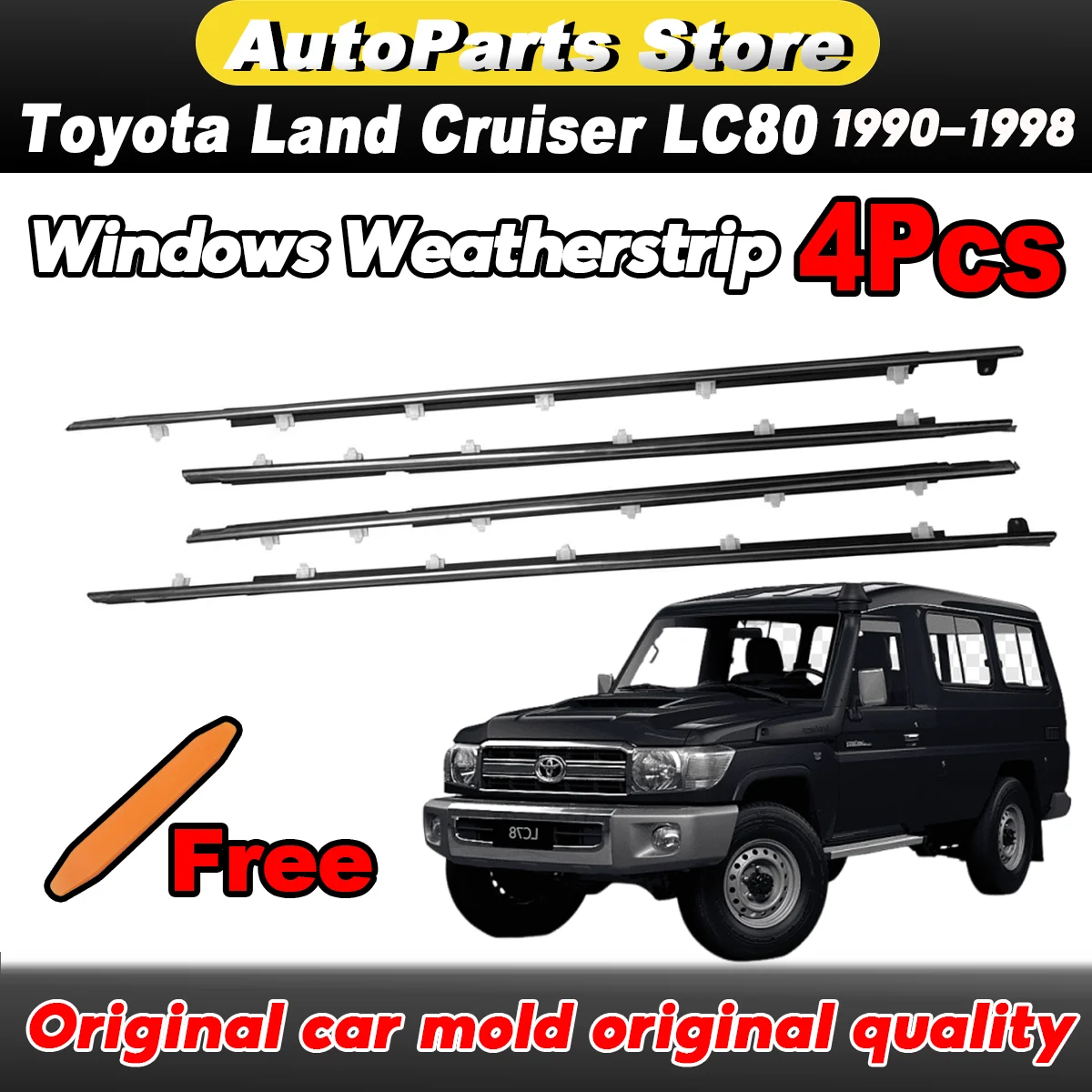 

4PCS Outer Windows Rubber Weatherstrip Door Sealing Belt Moulding Trim for Toyota Land Cruiser LC80 Series LX450 1991-1998