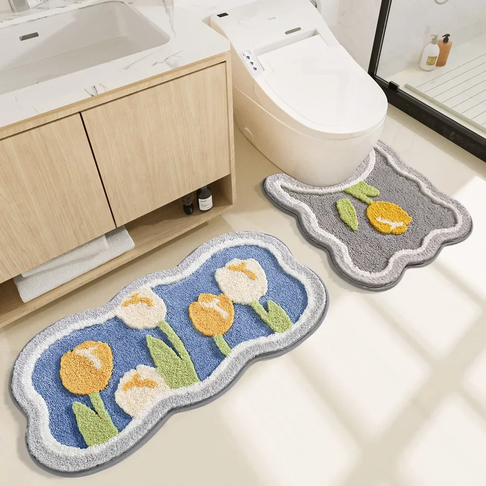 Bathroom Non-slip  3-piece Set Modern Minimalist Flower Absorbent Floor  Thickened Bathroom Door  High Quality Bath