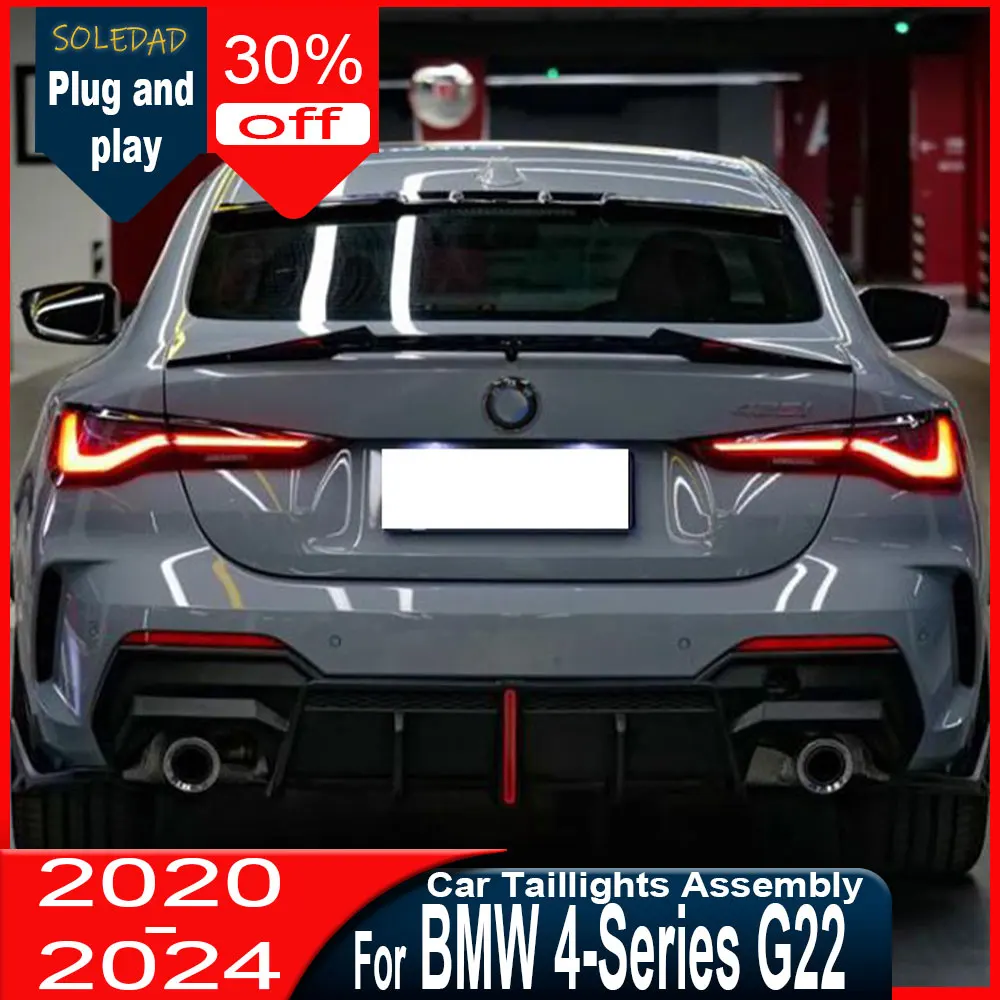 

Задние светодиодные фонари для BMW 4 серии 2020 2021 2023 2024 M4 G22 G23 G26 G82, черные с затемнением, задние фонари с указателями поворота, автомобильные лампы.