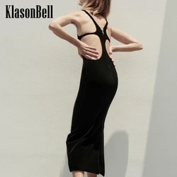 12.5 KlasonBell Silk Velvet Temperament Sexy Suspender Hollow Out Backless Collect Waist Split Party Maxi Dress Women