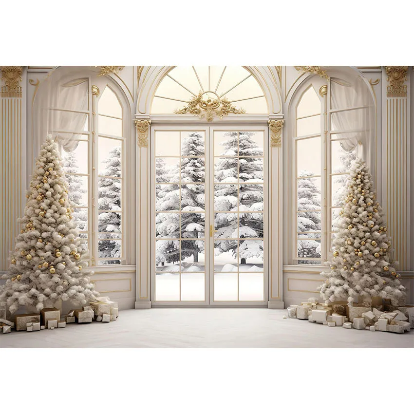 Avezano Christmas Backdrop Photography Background Winter Snowy Windows Xmas Trees Family Portrait Photocall Photo Studio