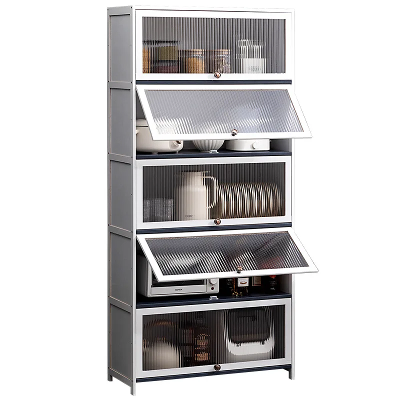 Aparador Moderno Multifuncional de Bambú, Mueble de Cocina Colgante de Pared con 5 Estantes, Almacenamiento para Té, Mueble Versátil para el Hogar