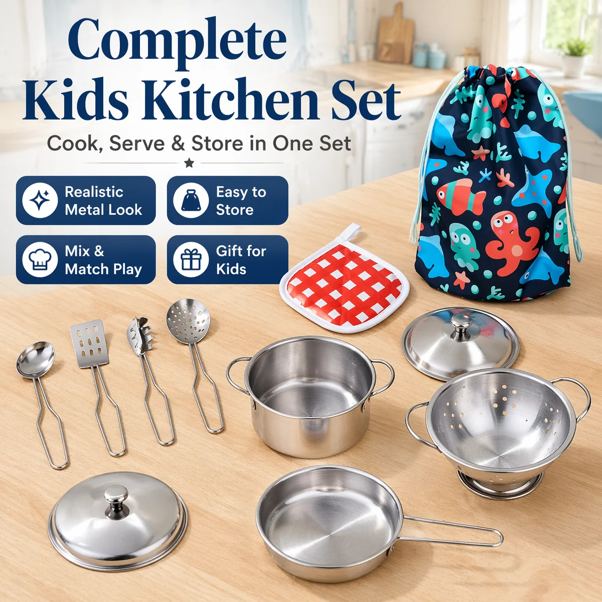 مجموعة أدوات طهي معدنية واقعية - مراجعة Kids Outdoor Kitchen Set وسعره
