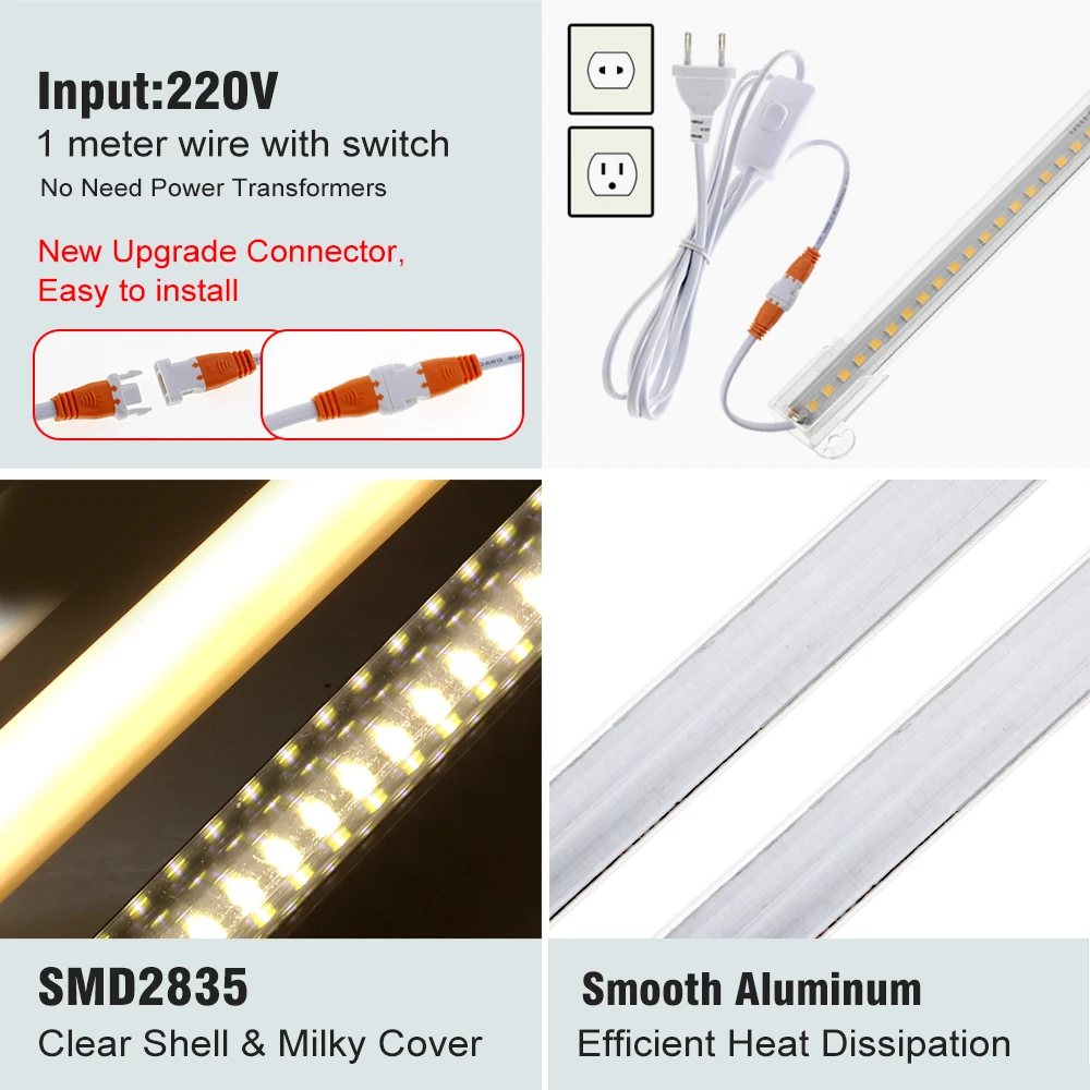 LED AC220V 50 ซม.72 LEDs ความสว่างสูง Night Bar 2835 Strip ประหยัดพลังงานโคมไฟสำหรับ Home Kitchen ตู้ Wall Decor