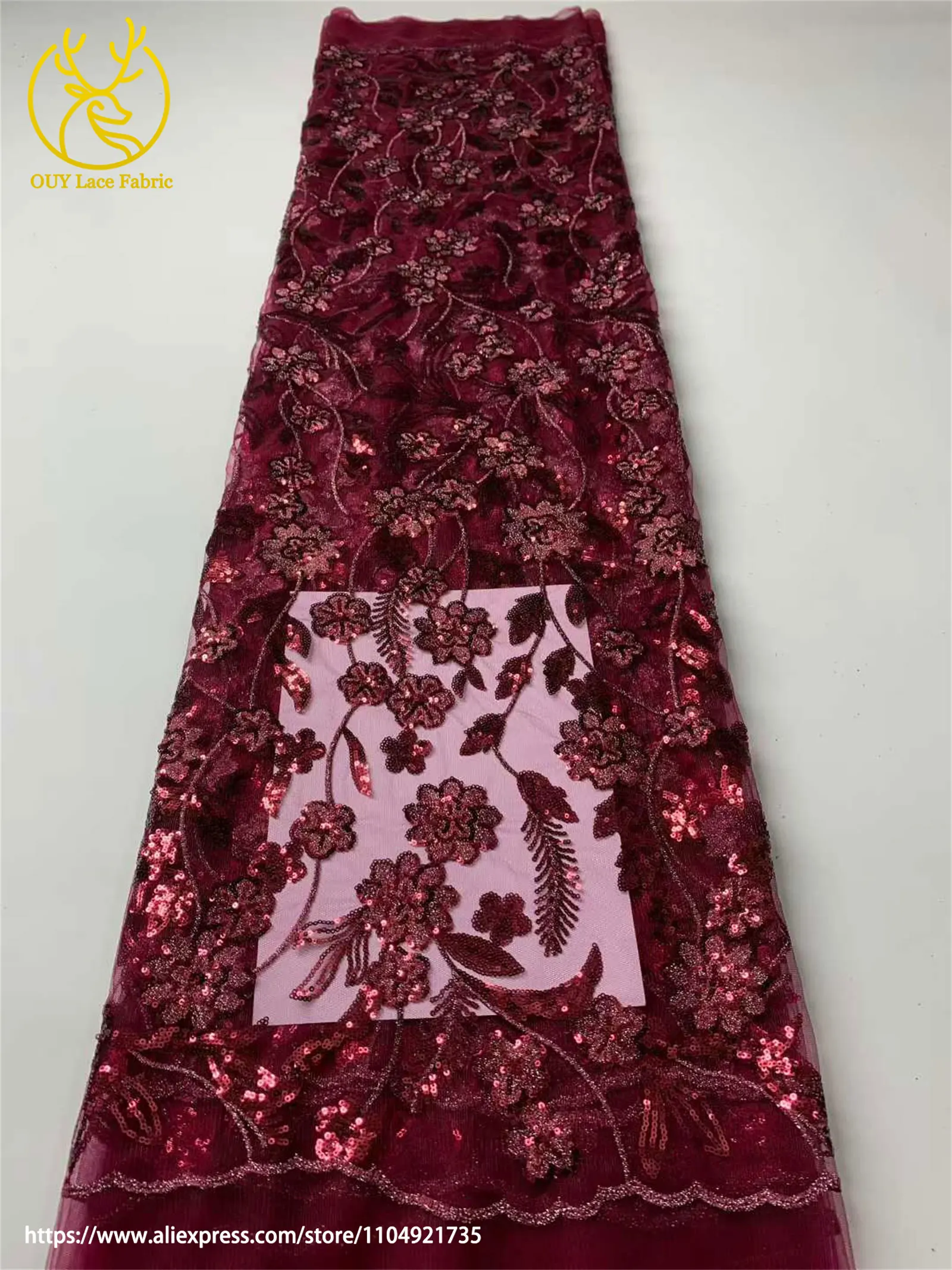 Afrikanische Pailletten Stickerei Spitze Stoff Hohe Qualität Französisch Nigerian Pailletten Tüll Spitze Stoff Damen Kleid Hochzeit Kleid Nähen – Detail 9