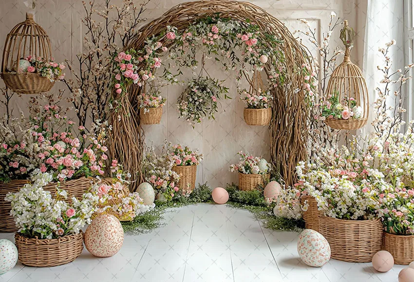 Mehofond Photography Background Spring Easter Boho Flower Arch Door Eggs Kid Birthday Party Portrait Decor Backdrop Photo Studio