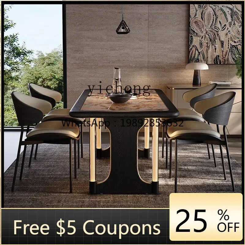 

XLL solid wood photoelectric pure natural luxury stone dining table modern simple atmosphere luminous advanced sense