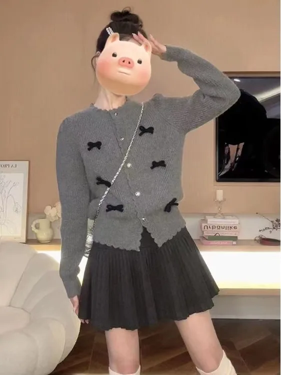 女性用ニットセーターコート、結び目付き、秋冬新作、小さめサイズ、インナーウェア、スリムフィット、ラウンドネック、ネロン...