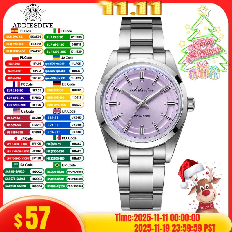 

ADDIESDIVE 36mm Watch For Men relojes para hombres 316L Stainless Steel 10Bar Diver BGW9 Super Luminous AD2515 VH31 Quartz Watch